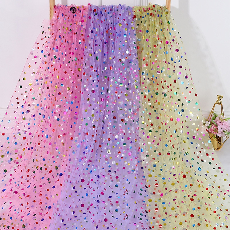 Table Runner - Colorful Polka Dot Gold Foil Tulle