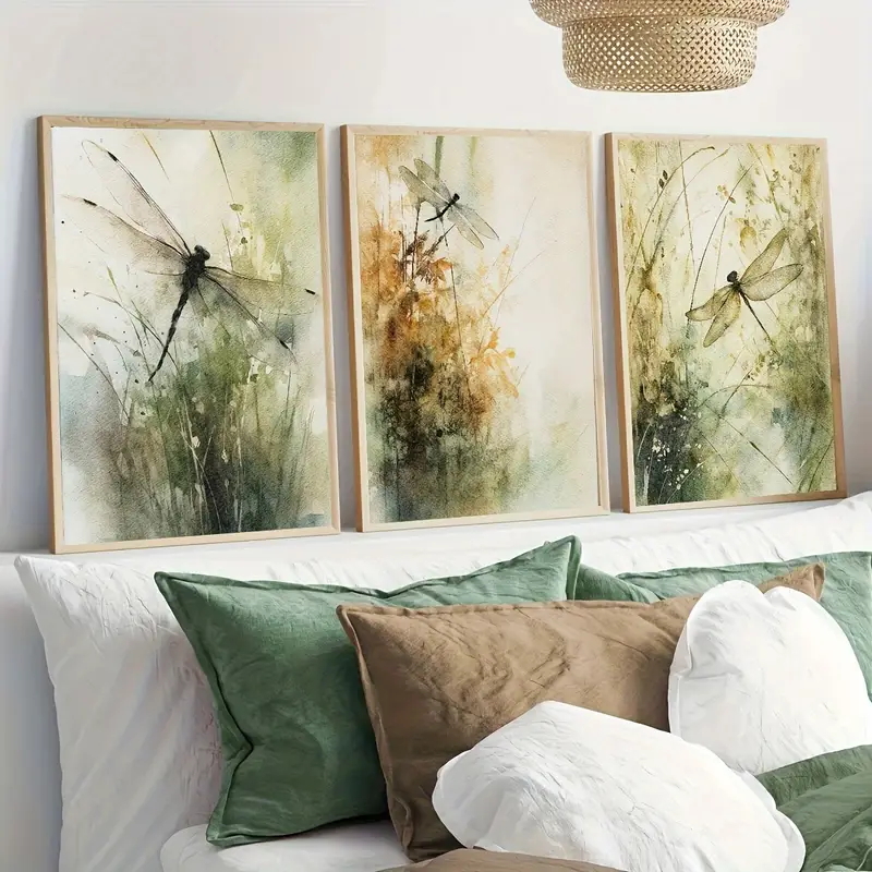 Abstract Canvas Set - 3Pcs/Set Nordic Dragonfly Watercolor Plant Canvas