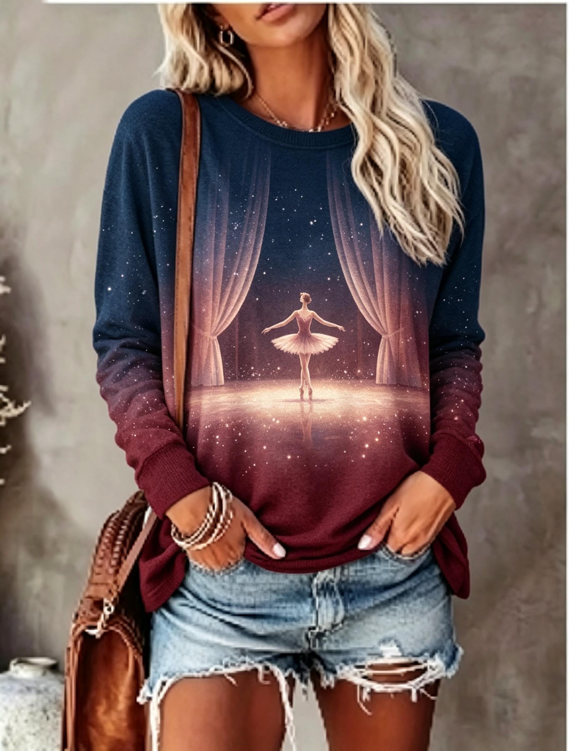 Curtain Curtain - Women Long Sleeve T‑Shirt Ballet Dancer