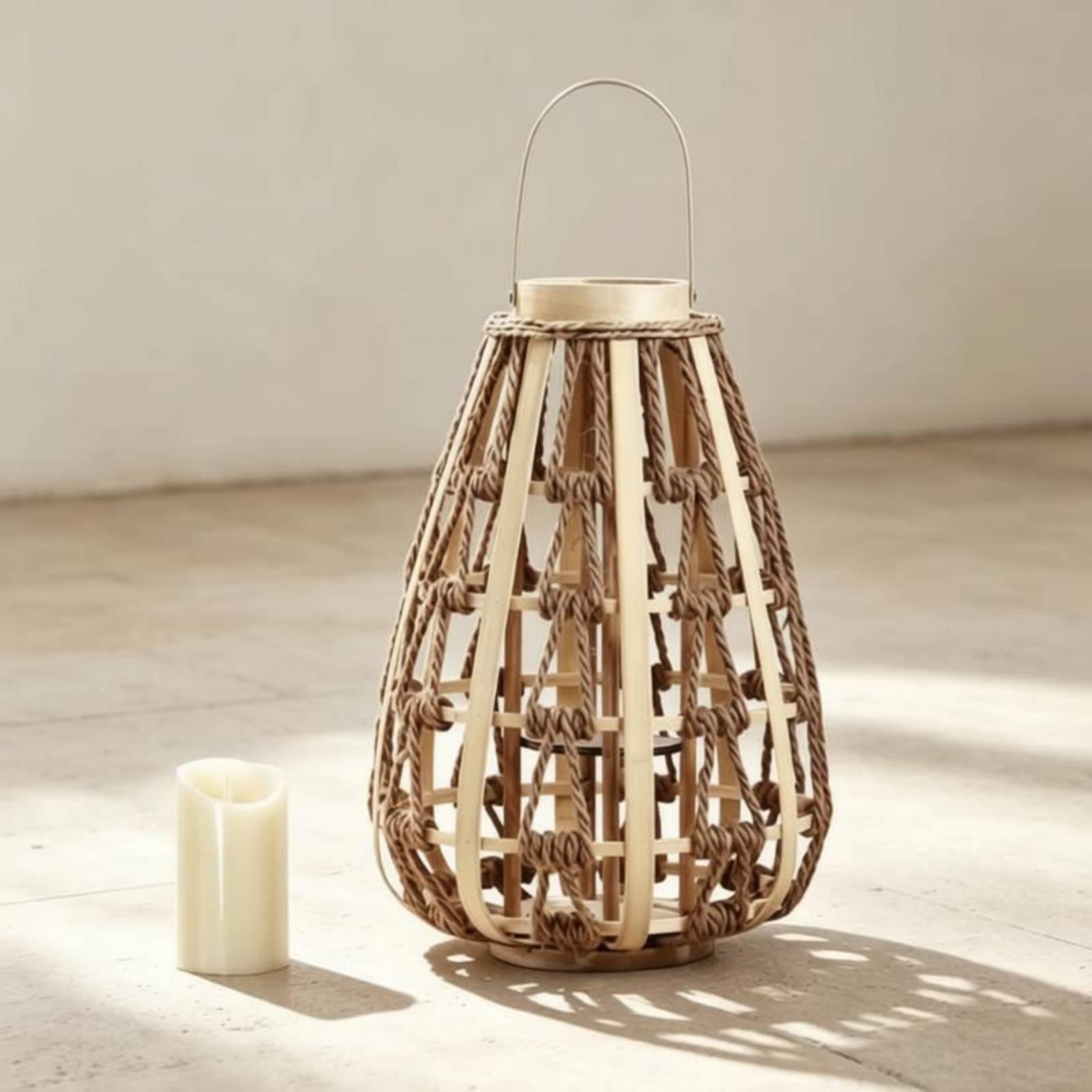 Natural Wood Rope Lantern Cand - Candle Holder Decor recension och pris