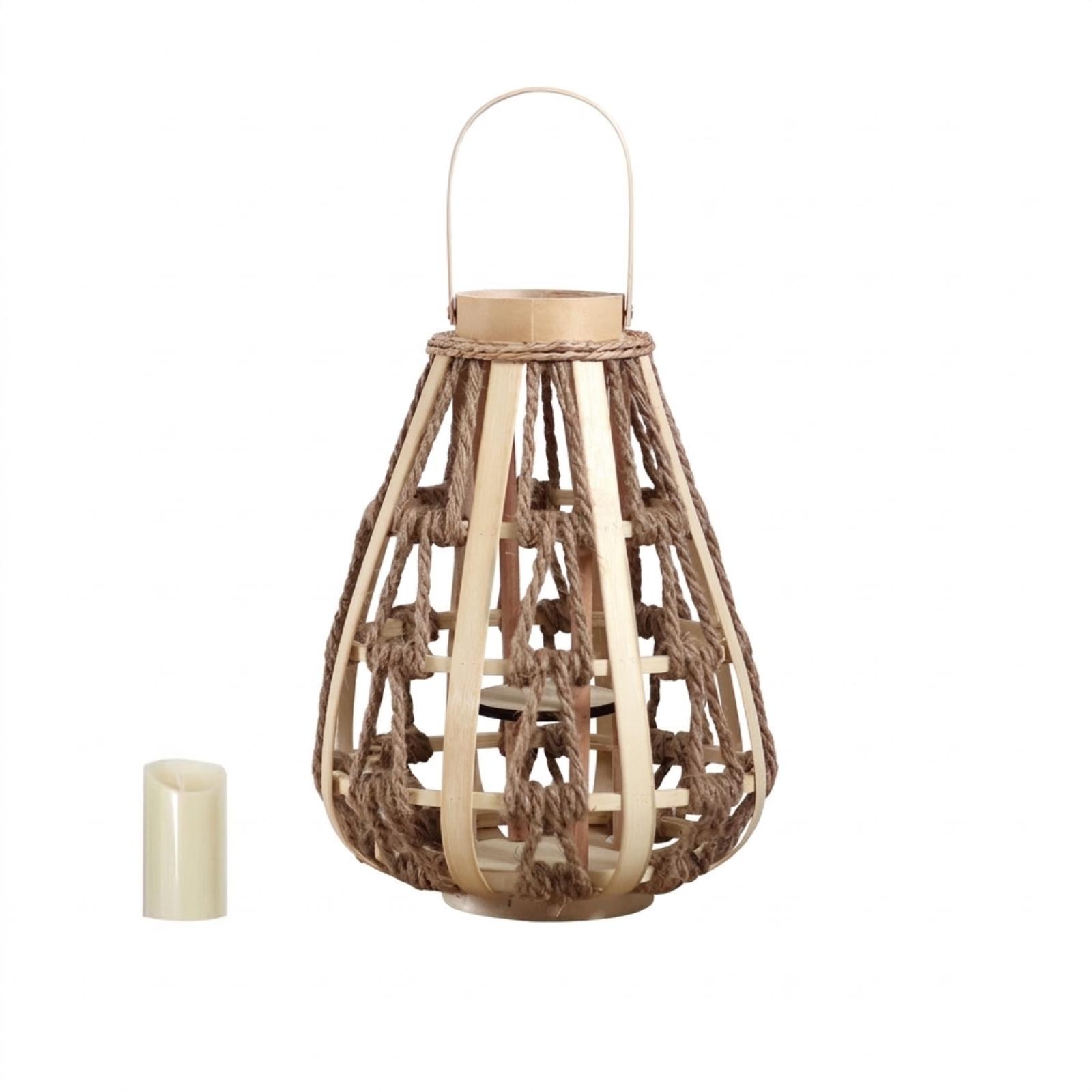 Natural Wood Rope Lantern Cand - Candle Holder Decor recension och pris