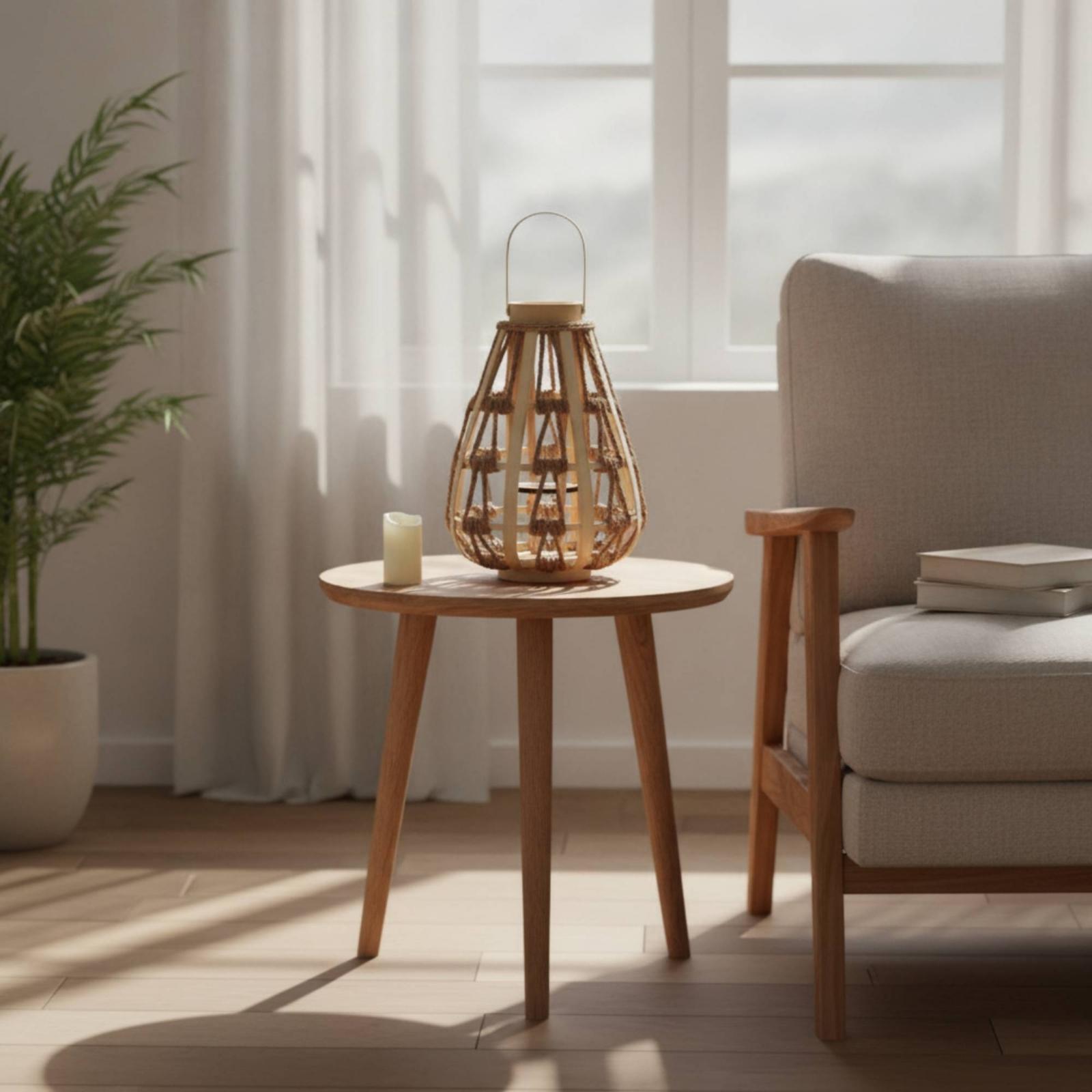 Natural Wood Rope Lantern Cand - Candle Holder Decor recension och pris