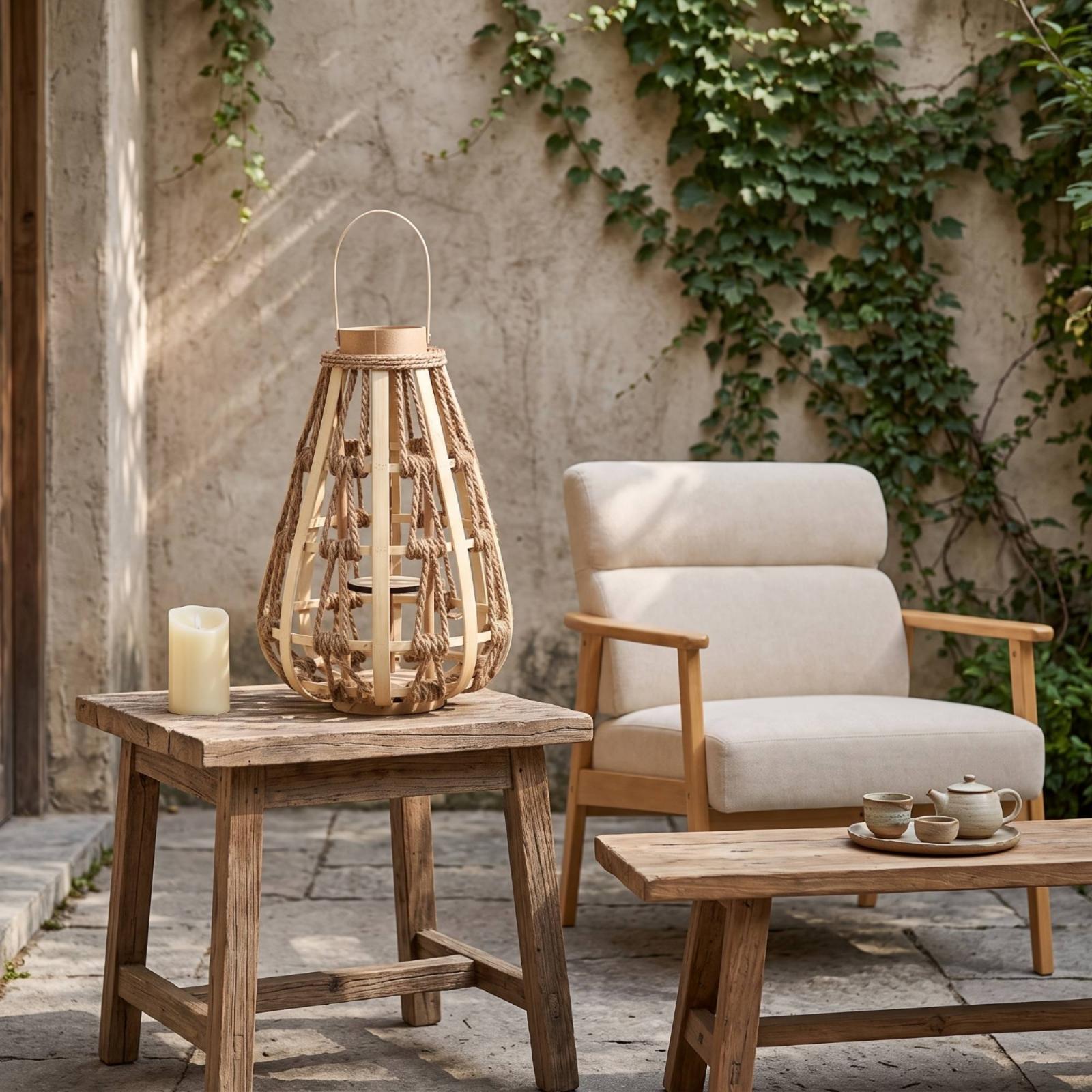 Natural Wood Rope Lantern Cand - Candle Holder Decor recension och pris