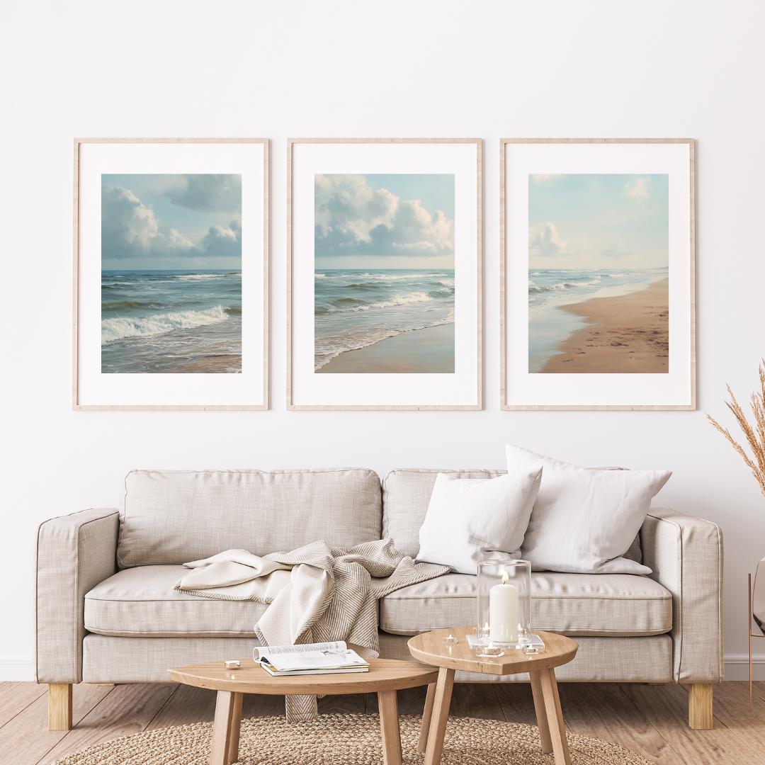 Set of 3 Ocean Beach Triptych  - Abstract Canvas Set recension och pris