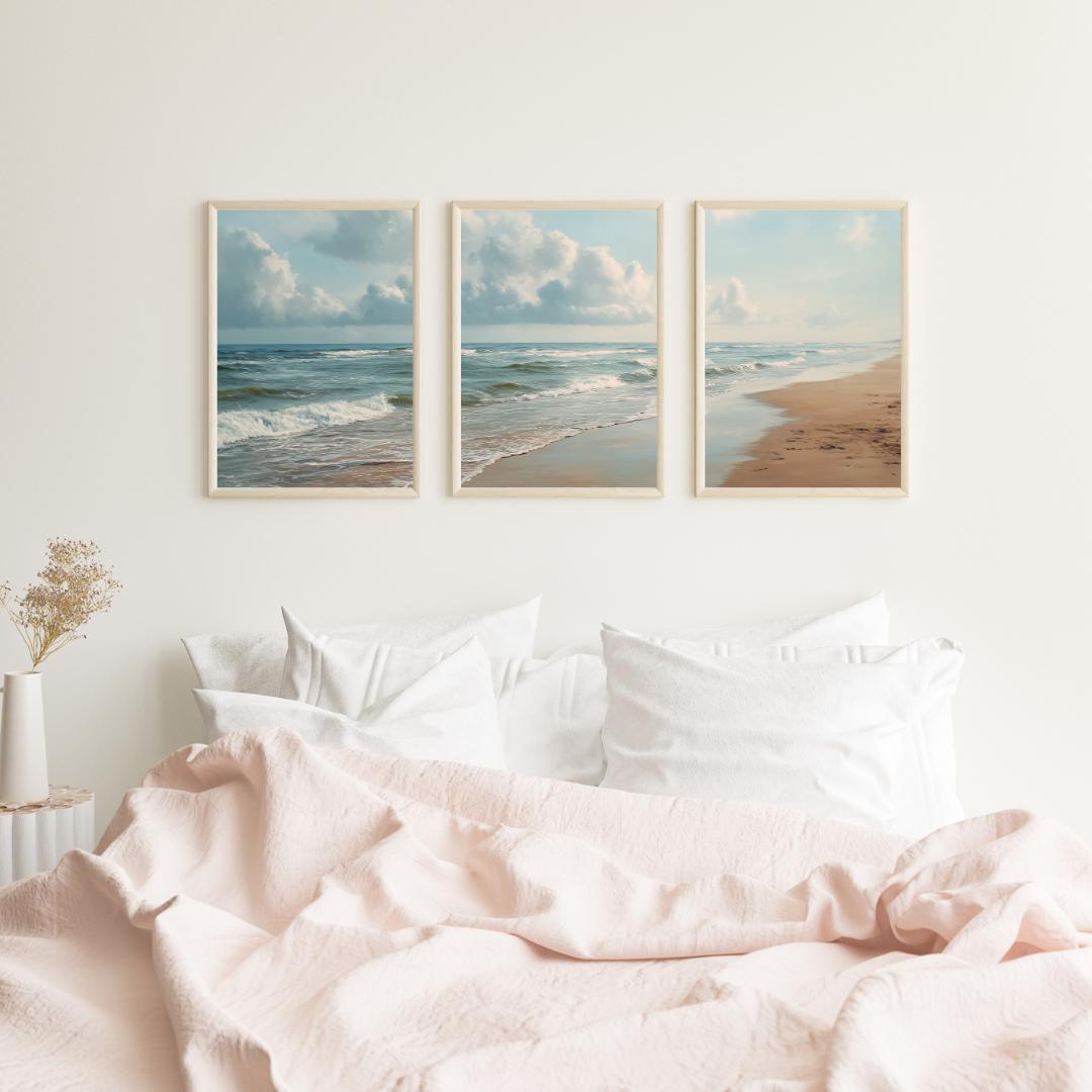 Set of 3 Ocean Beach Triptych  - Abstract Canvas Set recension och pris