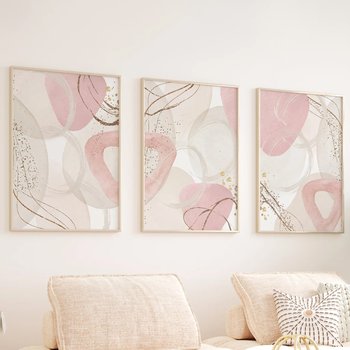 3pcs Set Wall Art Pink Canvas  - Abstract Canvas Set recension och pris