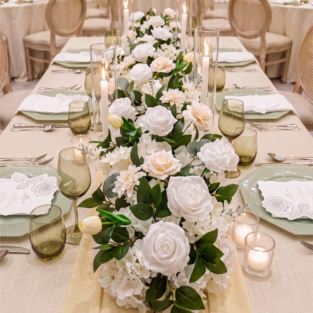 Uflower Rose Greenery Flower R - Table Runner recension och pris