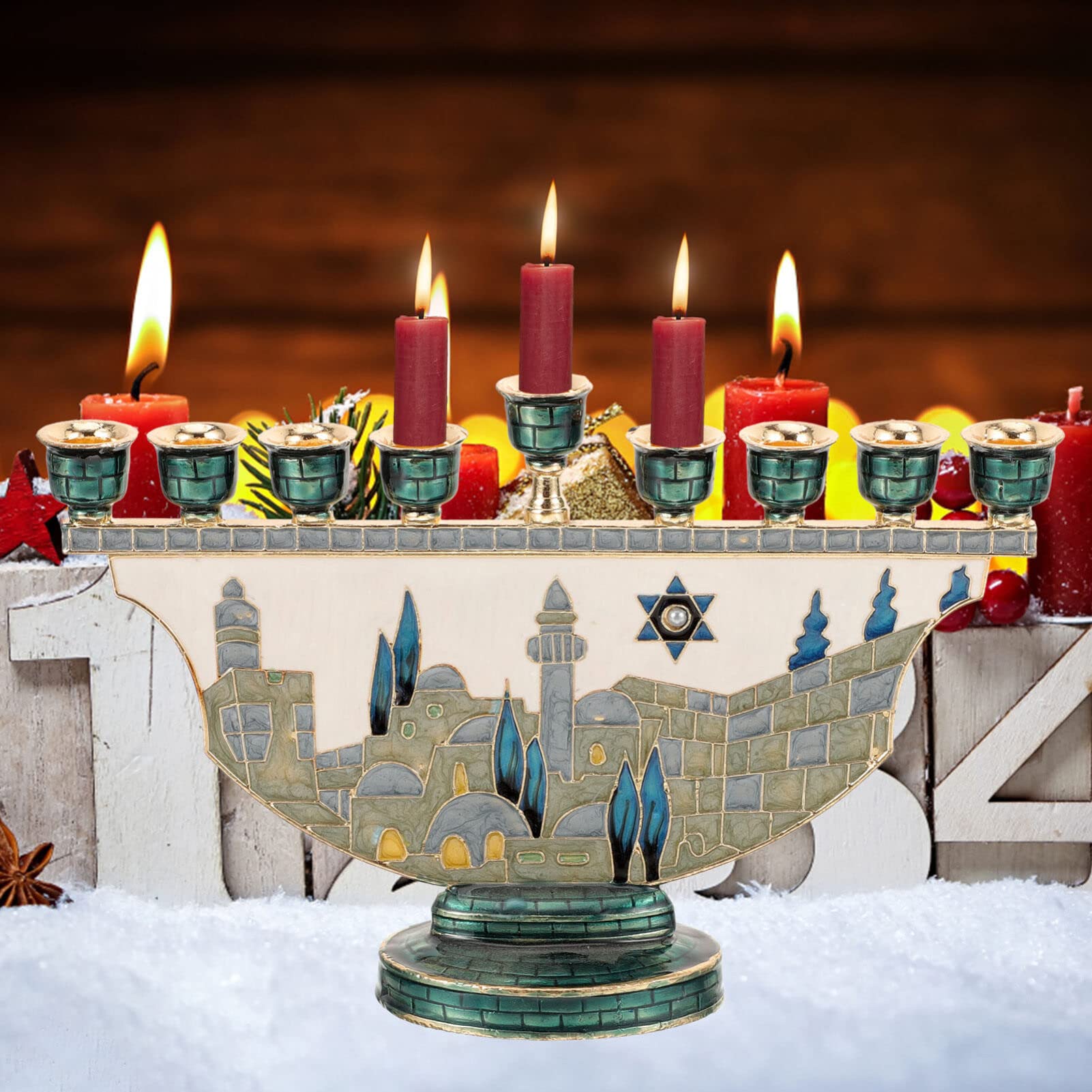 Jerusalem Menorah Hanukkah Can - Candle Holder Decor recension och pris