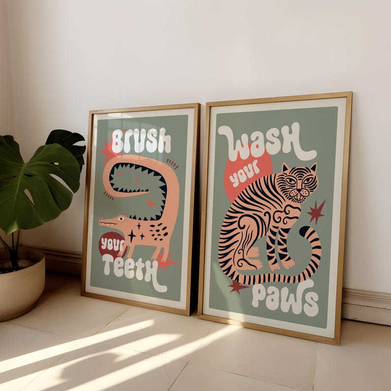 2pcs/set Tiger Wash Your Paws  - Abstract Canvas Set recension och pris