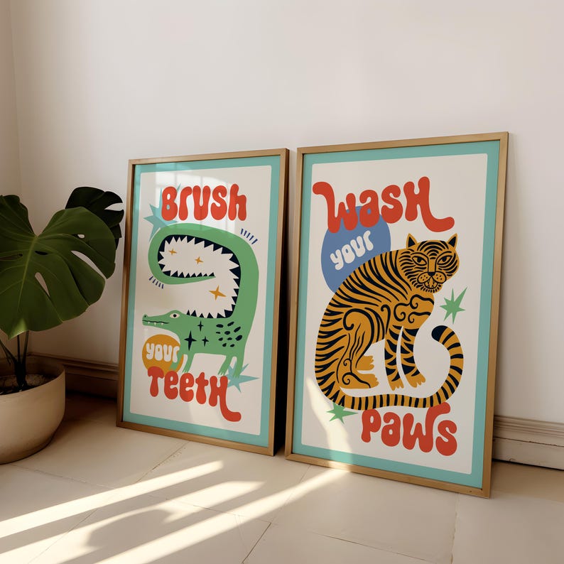 2pcs/set Tiger Wash Your Paws  - Abstract Canvas Set recension och pris