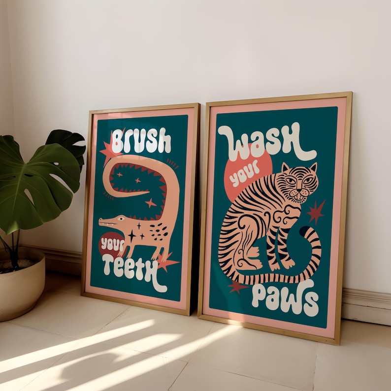 2pcs/set Tiger Wash Your Paws  - Abstract Canvas Set recension och pris
